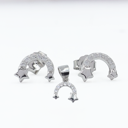 Sterling Silver Moon & Star Pendant Set