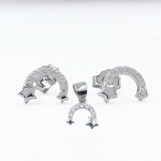 Sterling Silver Moon & Star Pendant Set