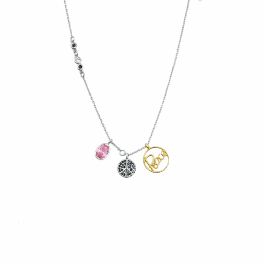 Multi-Charm Sterling Silver Pendant Chain – Love, Peace & Gemstone