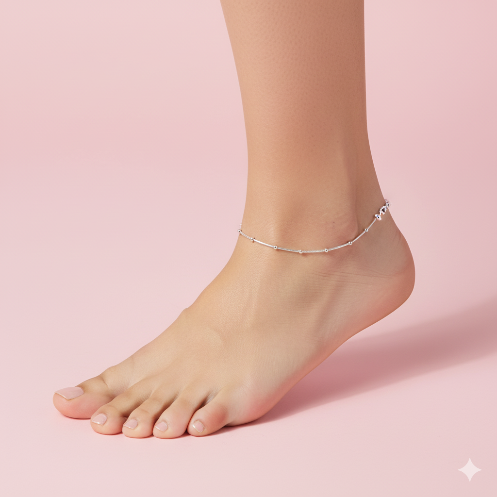 Silver Beadline Elegant Anklet