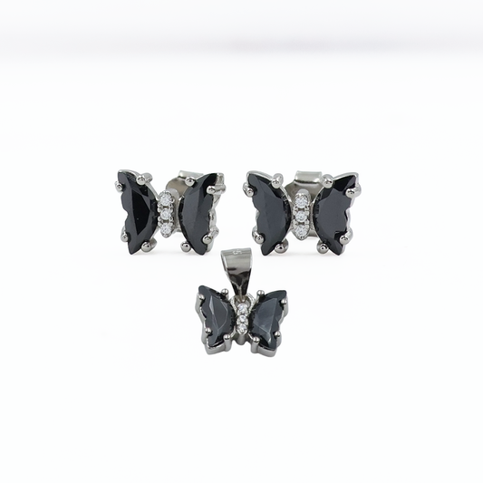 Midnight Butterfly Charm Pendant Set