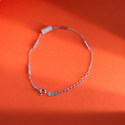 Minimalist Silver Chain Bracelet with Crystal Barrel Accent