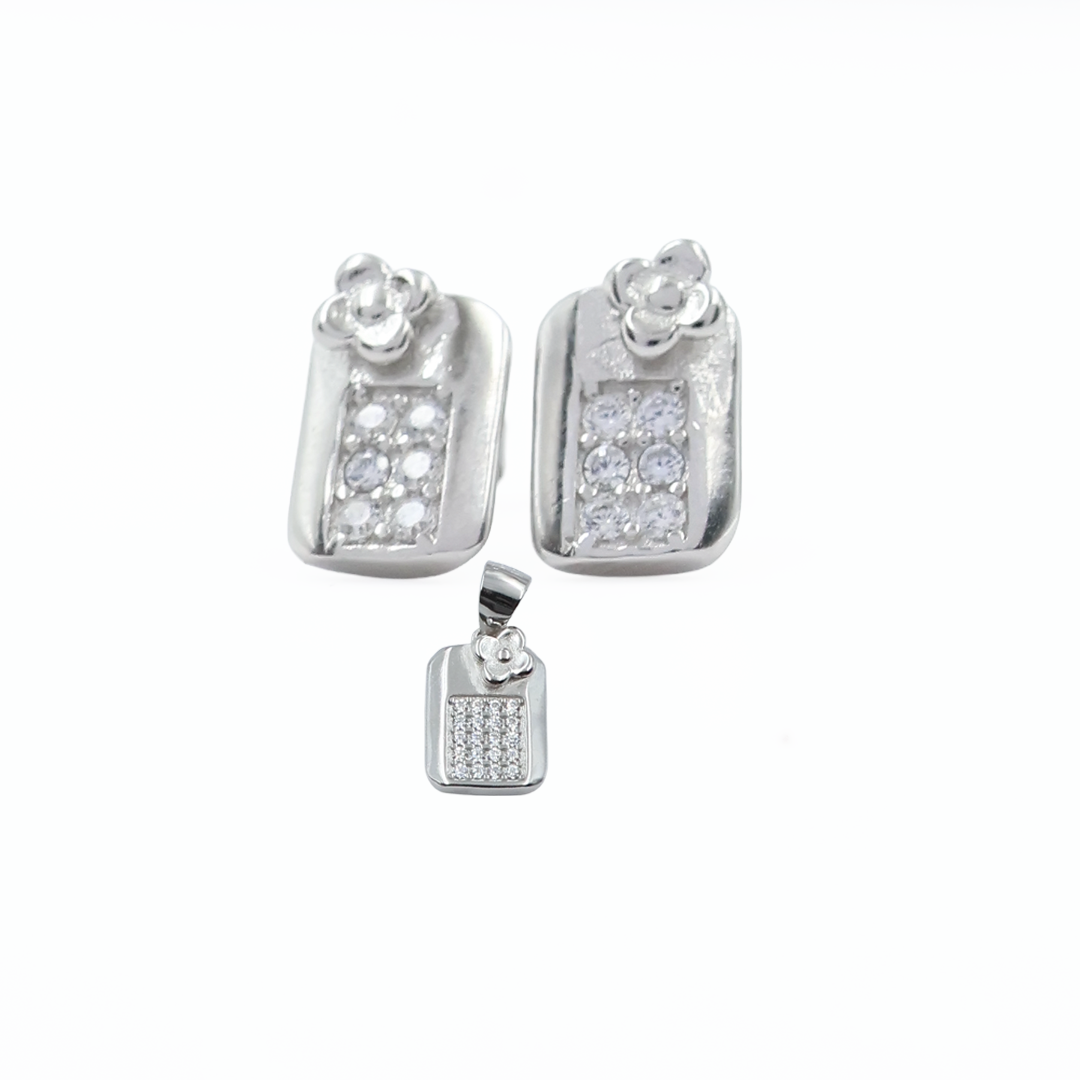 Sterling Silver Floral Charm Pendant Set