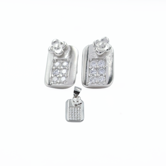 Sterling Silver Floral Charm Pendant Set