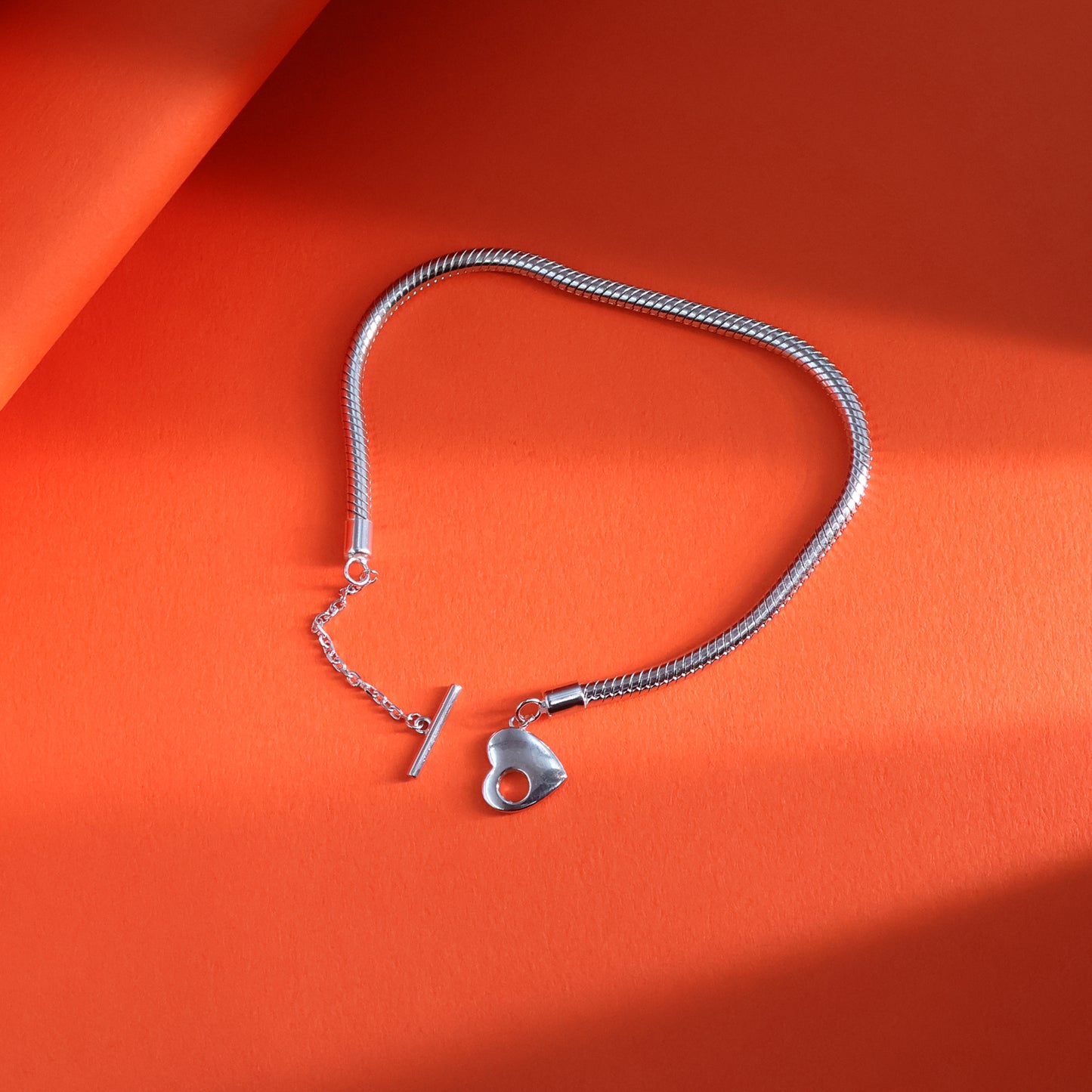 Heart Charm Snake Chain Bracelet