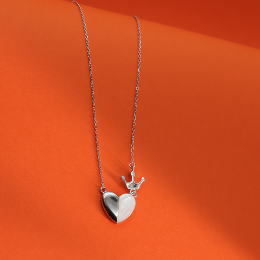 Crowned Heart Sterling Silver Chain Pendant