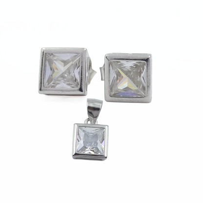 Gleam Square Solitaire Pendant Set