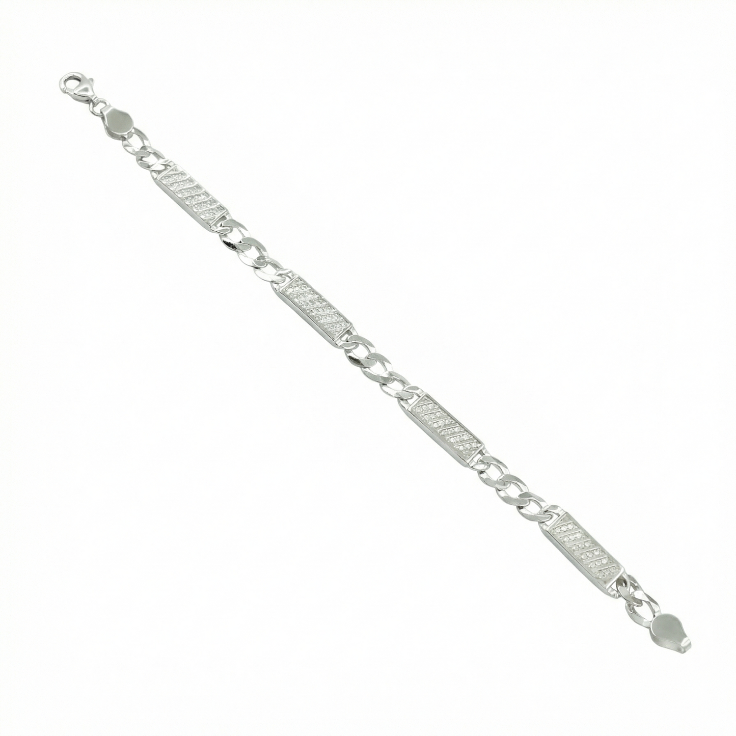Silver Textured Bar Chain Bracelet