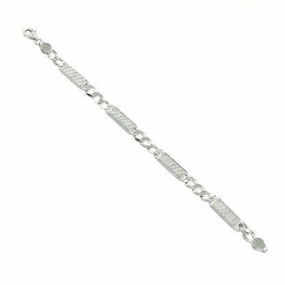 Silver Textured Bar Chain Bracelet