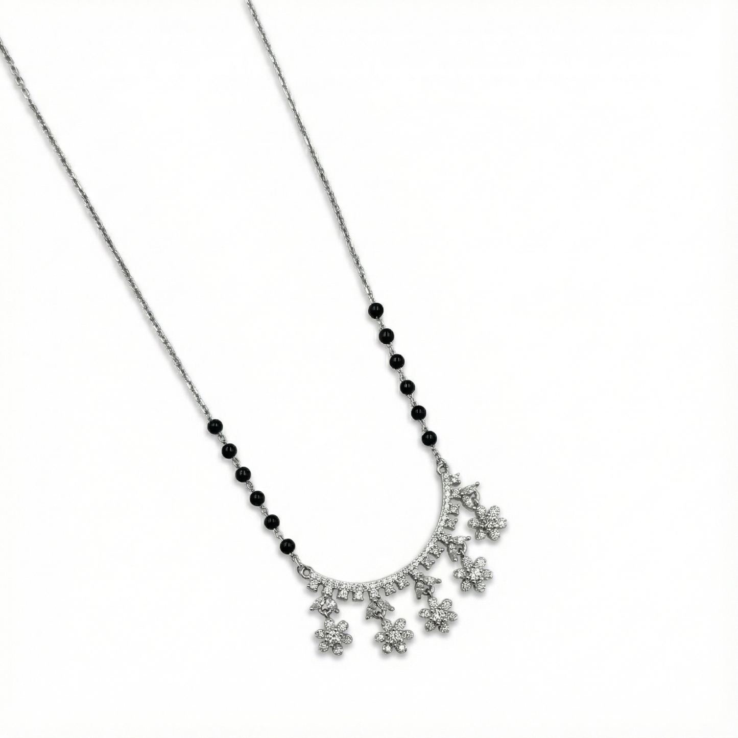 Crescent Bloom Silver Mangalsutra Pendant