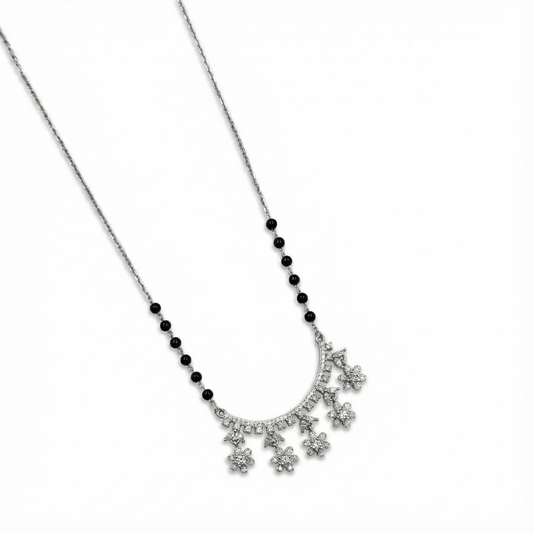 Crescent Bloom Silver Mangalsutra Pendant