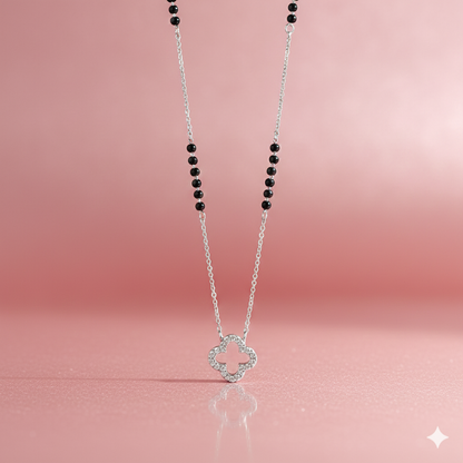 Clover Outline Silver Mangalsutra Pendant