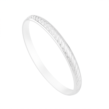 Sterling Silver Engraved Leaf Pattern Bangle