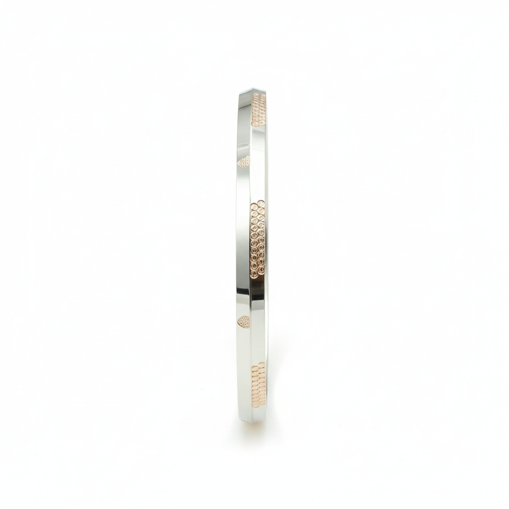 Sterling Silver Geometric Bangle with Rose Gold Accents