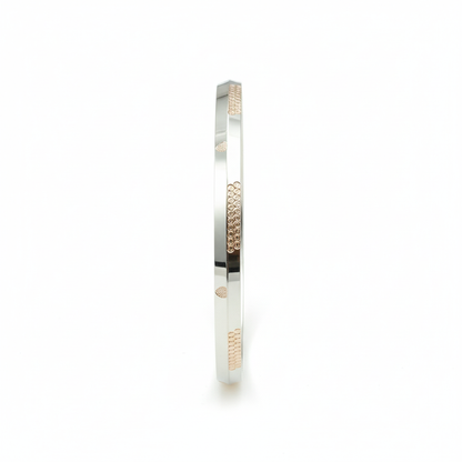 Sterling Silver Geometric Bangle with Rose Gold Accents