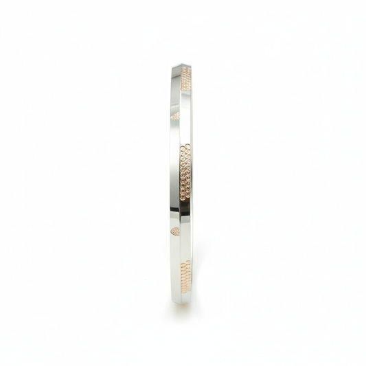 Sterling Silver Geometric Bangle with Rose Gold Accents