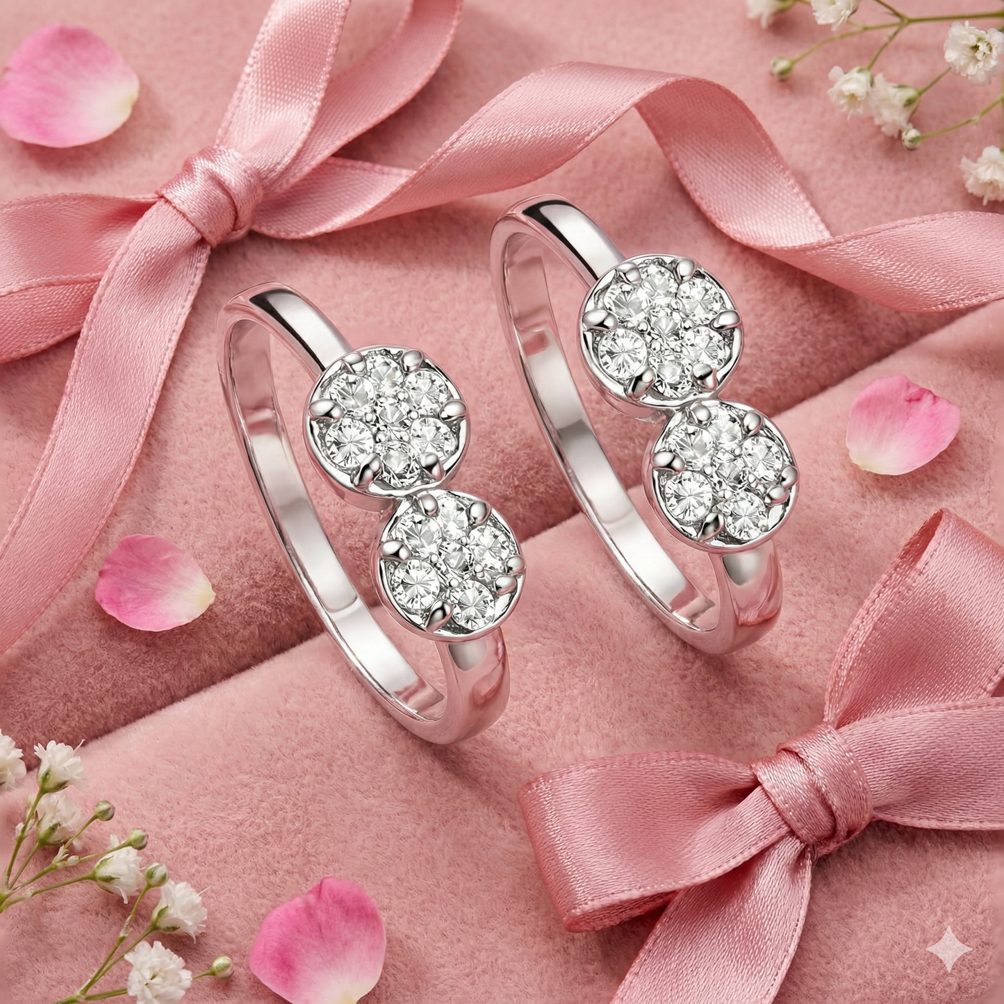 Twin Bloom Cluster Sterling Silver Toe Ring