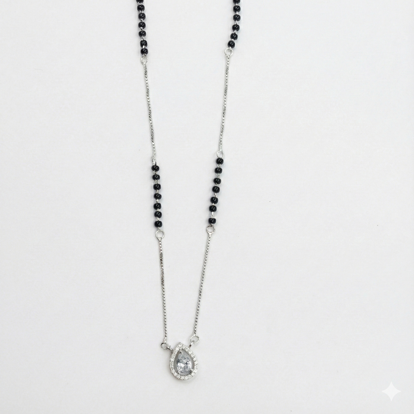 Pear Halo Silver Mangalsutra Pendant