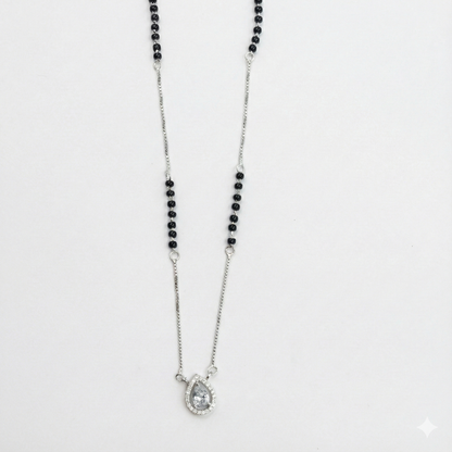 Pear Halo Silver Mangalsutra Pendant
