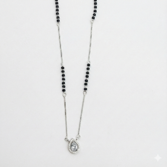 Pear Halo Silver Mangalsutra Pendant
