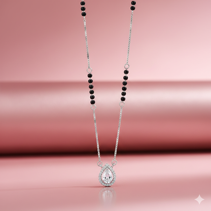 Pear Halo Silver Mangalsutra Pendant