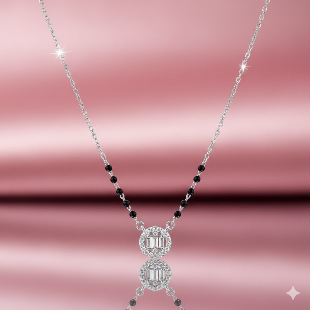 Oval Linear Spark Silver Mangalsutra