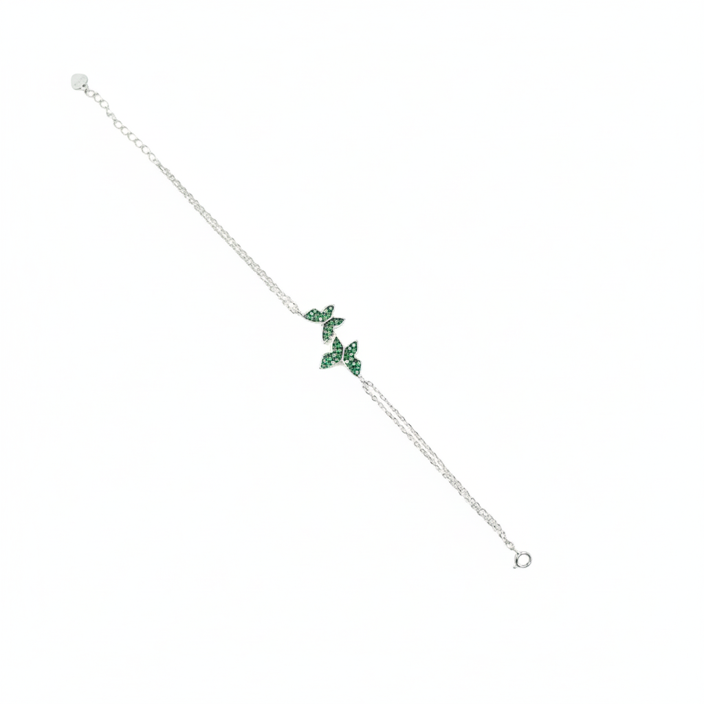 Emerald Leaf Whisper Sterling Silver Bracelet