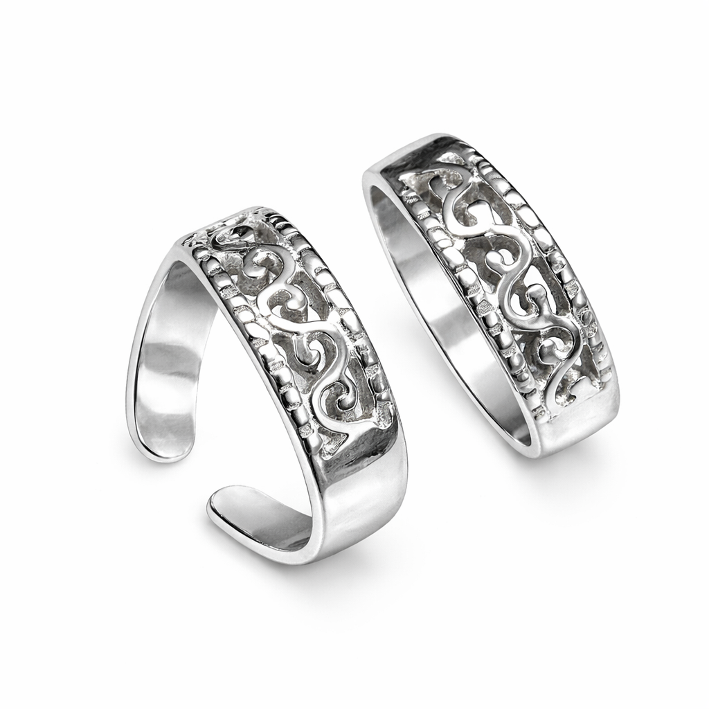 Ornate Crest 925 Silver Adjustable Toe Rings