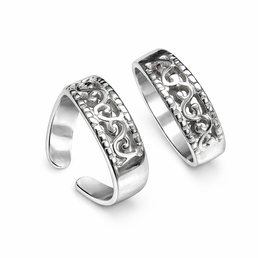 Ornate Crest 925 Silver Adjustable Toe Rings