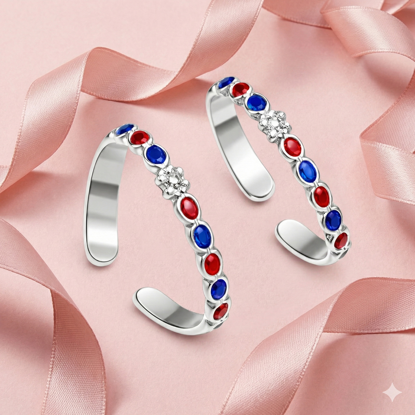 Ruby Sapphire Bloom Open Toe Ring