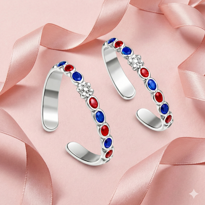 Ruby Sapphire Bloom Open Toe Ring