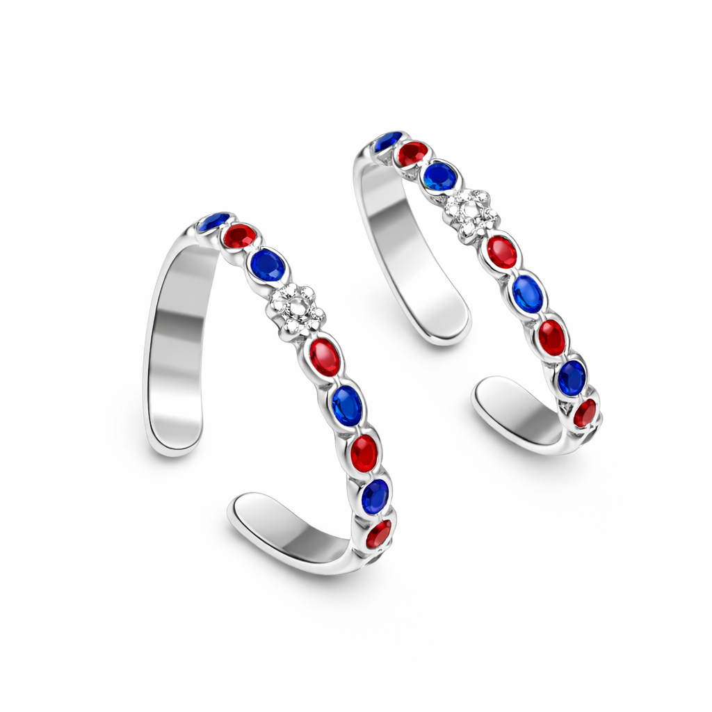 Ruby Sapphire Bloom Open Toe Ring