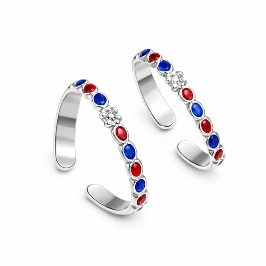 Ruby Sapphire Bloom Open Toe Ring