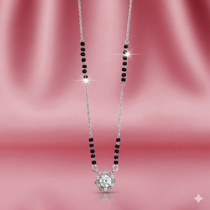 Floral Halo Spark Silver Mangalsutra Pendant