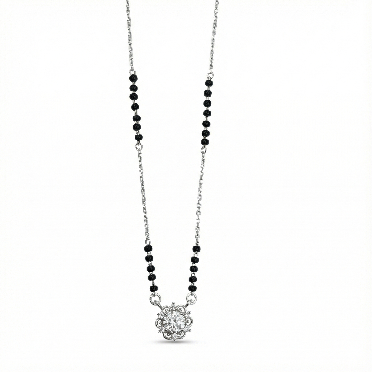 Floral Halo Spark Silver Mangalsutra Pendant