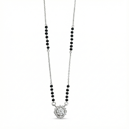 Floral Halo Spark Silver Mangalsutra Pendant
