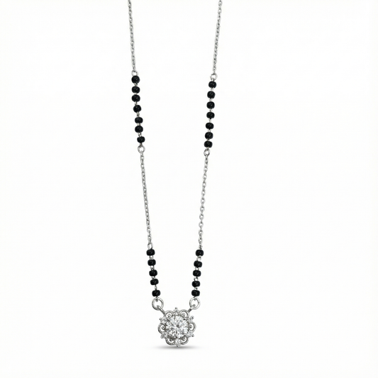 Floral Halo Spark Silver Mangalsutra Pendant