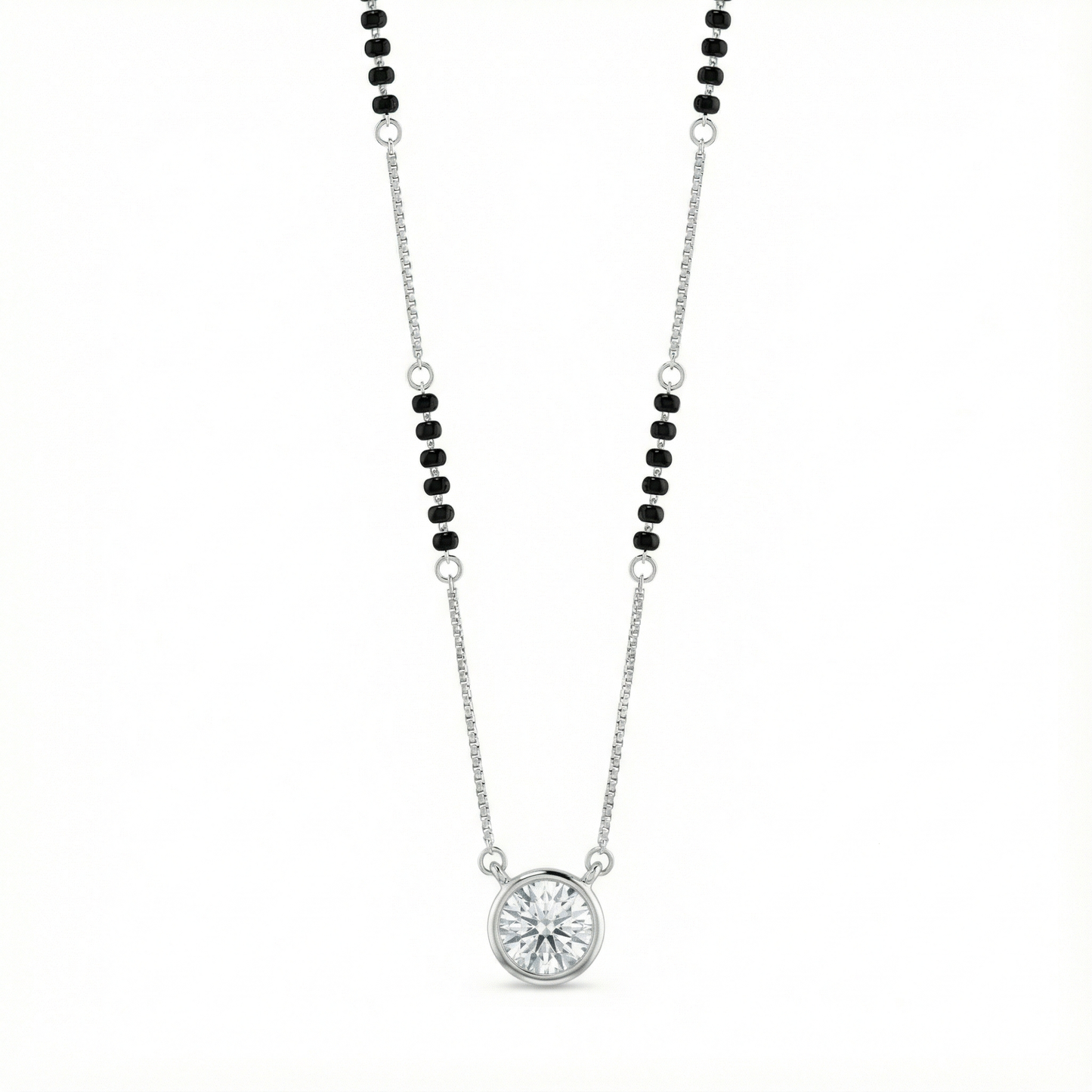 Bezel Solitaire Silver Mangalsutra Pendant
