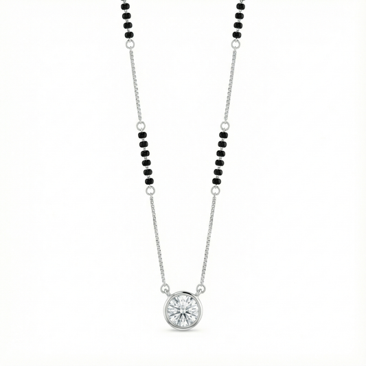 Bezel Solitaire Silver Mangalsutra Pendant