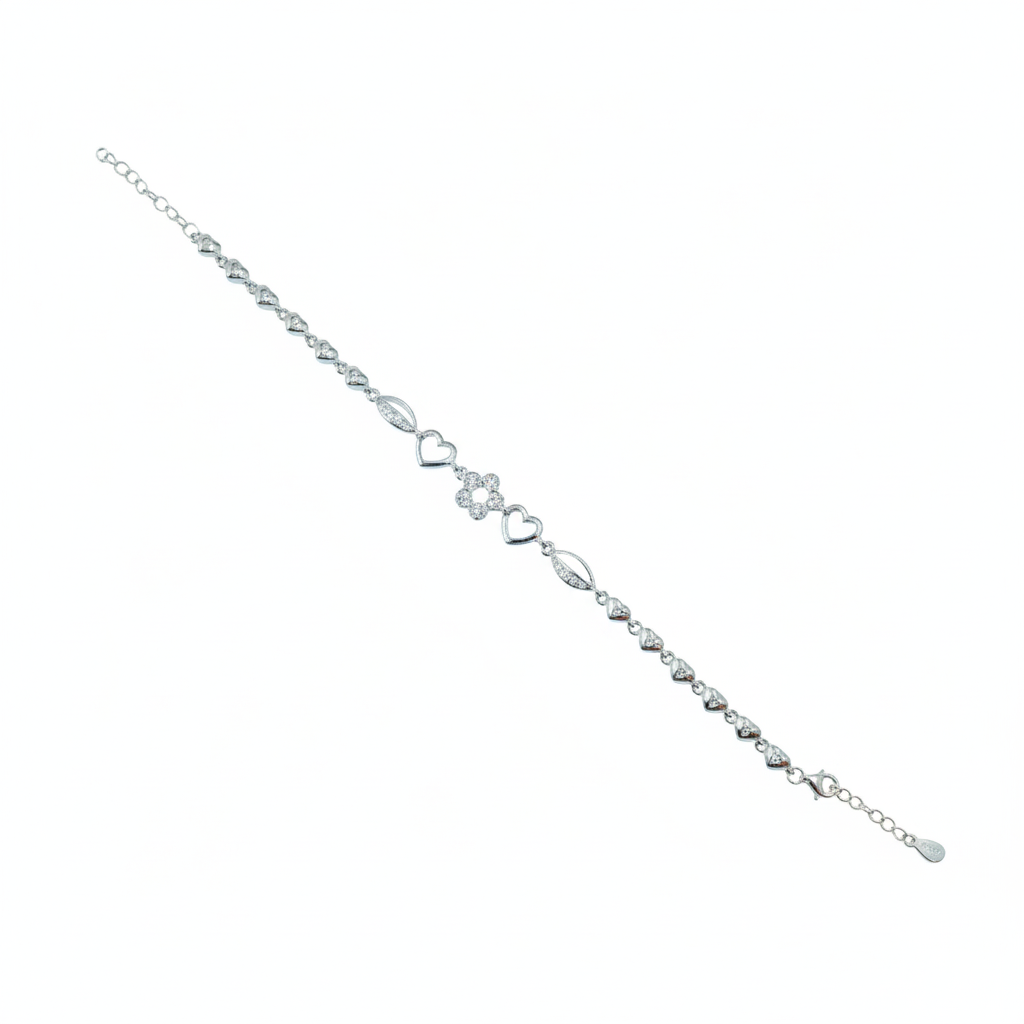 Silver Heart Bloom Bracelet