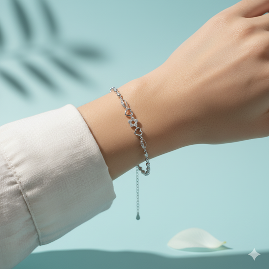 Silver Heart Bloom Bracelet