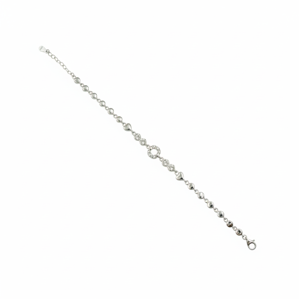 Silver Halo Heart Link Bracelet