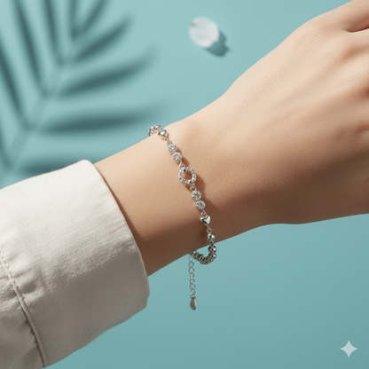 Silver Halo Heart Link Bracelet