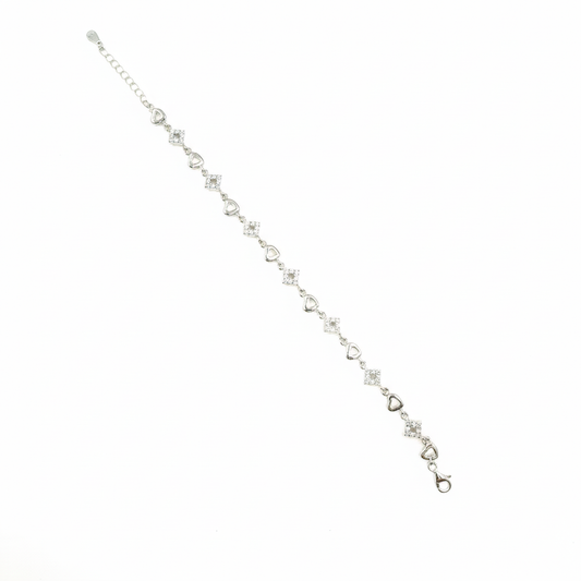 Silver Crystal Heart Link Bracelet