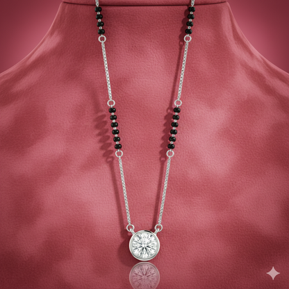 Bezel Solitaire Silver Mangalsutra Pendant