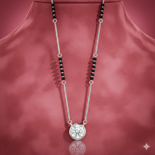 Bezel Solitaire Silver Mangalsutra Pendant