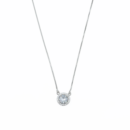 Classic Solitaire Halo Silver Chain Pendant