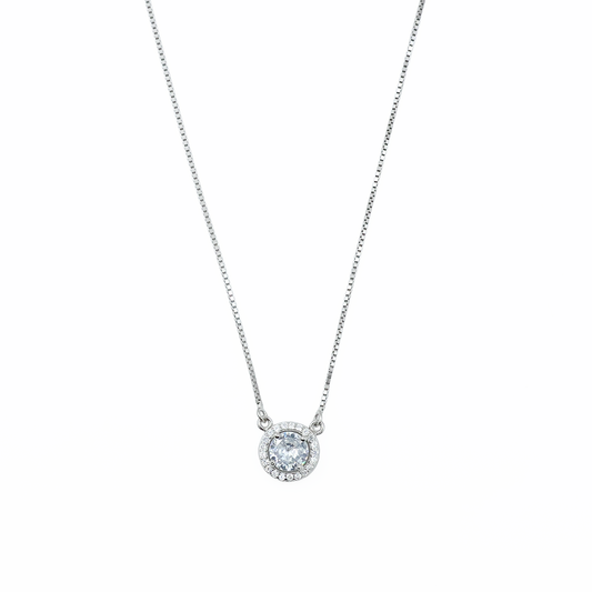 Classic Solitaire Halo Silver Chain Pendant