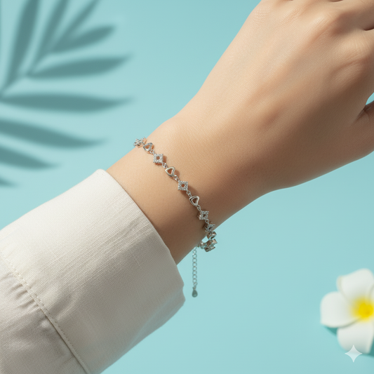 Silver Crystal Heart Link Bracelet