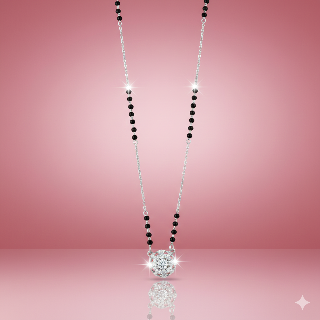 Radiant Cluster Silver Mangalsutra Pendant